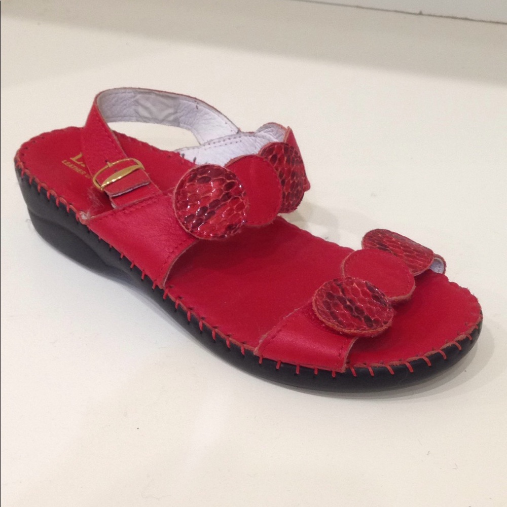 La Plume Red Leather Double Strap Sandal